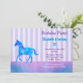 青と紫の水色のワイルドホース誕生日 招待状 (スタンド正面)