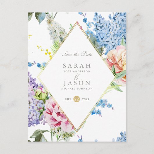 青と紫の水色の花 |日付の保存 案内ポストカード (正面)