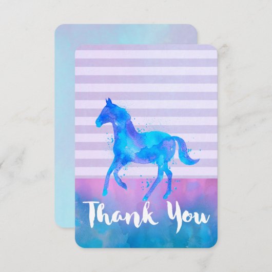 青と紫の水色の野生の馬ありがとう サンキューカード (正面/裏面)
