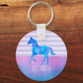 青と紫の水色の野生の馬 キーホルダー (正面)