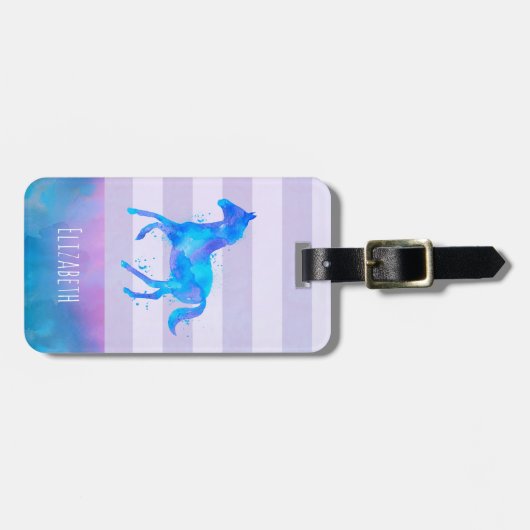 青と紫の水色の野生の馬 ラゲッジタグ (正面横)