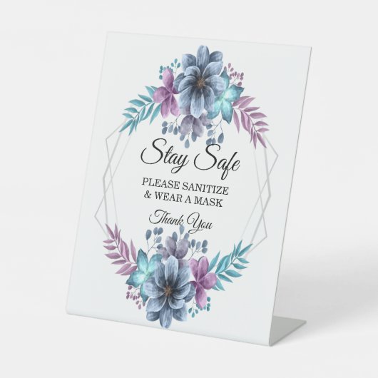 青と紫の水色フローラの安全性 台座サイン (正面)