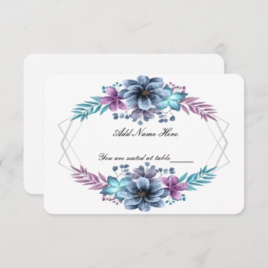 青と紫の水色フローラテーブル座席表 出欠カード (正面/裏面)