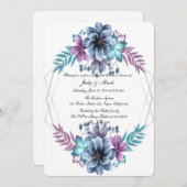 青と紫の水色フローラリハーサルディナー 招待状 (正面/裏面)