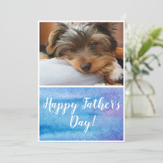 青と紫の水色ペットフォトファーザーデー シーズンカード (スタンド正面)