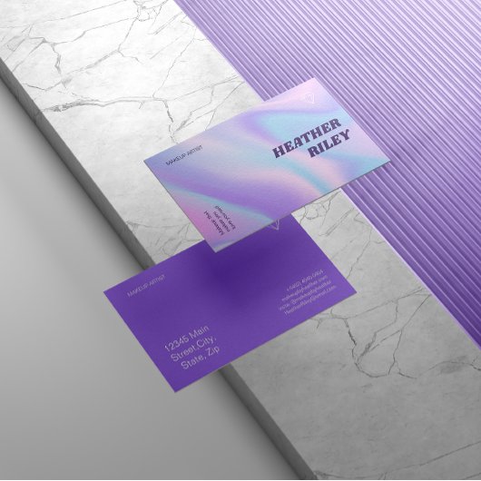 青と紫の水色ホログラフィックデザイン美しい 名刺