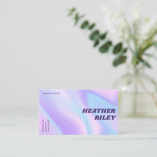 青と紫の水色ホログラフィックデザイン美しい 名刺 (スタンド正面)