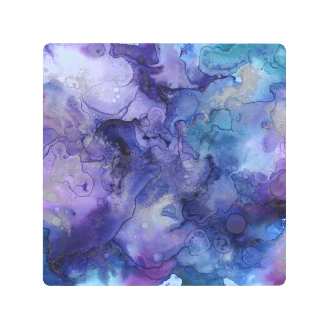 青と紫の水色マルブルモノグラムの メタルプリント (正面)