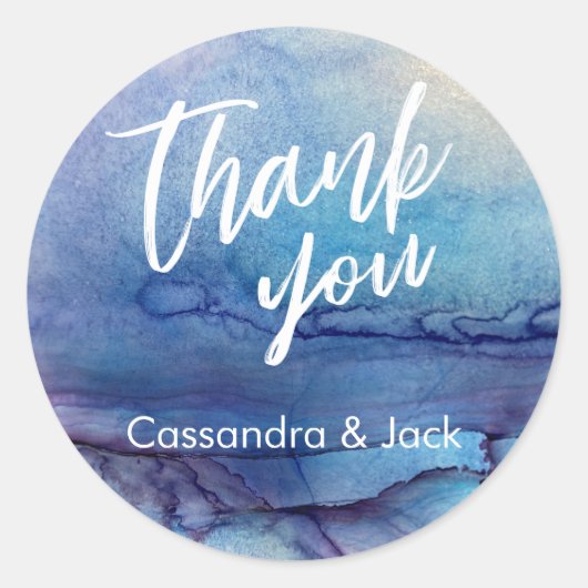 青と紫の液体抽象芸術アートカジュアルハンド ラウンドシール (正面)