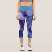 青と紫の液体水の色マルブル絵を描 カプリレギンス (正面)