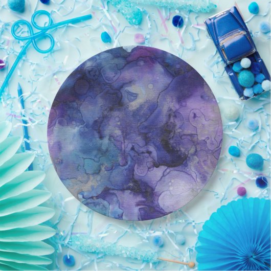 青と紫の液体水の色マルブル絵を描 ペーパープレート (パーティー)