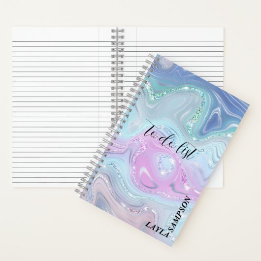 青と紫の渦巻きの色合い(グリッター) ノートブック (内側)