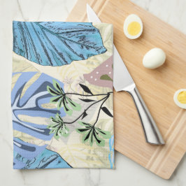 青と紫の熱帯葉の キッチンタオル