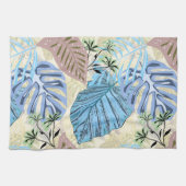 青と紫の熱帯葉の キッチンタオル (横)