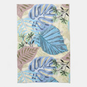 青と紫の熱帯葉の キッチンタオル (縦)