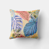 青と紫の熱帯葉.装飾用クッション クッション (裏面)