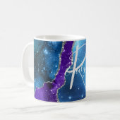 青と紫の瑪瑙の大理石抽象芸術名モノグラム コーヒーマグカップ (正面左)