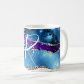 青と紫の瑪瑙の大理石抽象芸術名モノグラム コーヒーマグカップ (正面右)