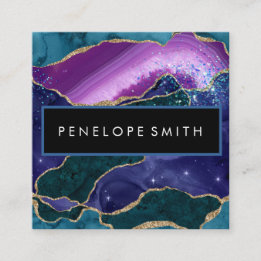 青と紫の瑪瑙抽象芸術 スクエア名刺