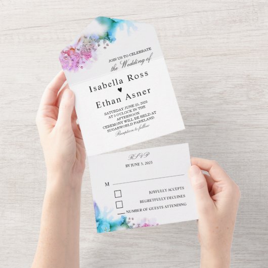 青と紫の結婚式招待状 オールインワン招待状 (貼ってはがせる)