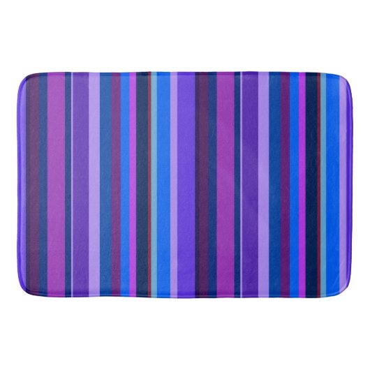 青と紫の縦のストライプ バスマット (正面)