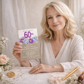 青と紫の芍薬の花の60歳の誕生日 招待状