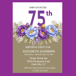 青と紫の芍薬の75歳の誕生日 招待状