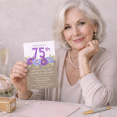 青と紫の芍薬の75歳の誕生日 招待状