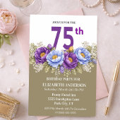 青と紫の芍薬の75歳の誕生日 招待状