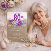 青と紫の芍薬の80歳の誕生日 招待状