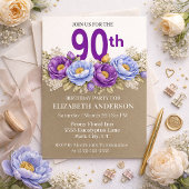 青と紫の芙蓉を使った90歳の誕生日 招待状