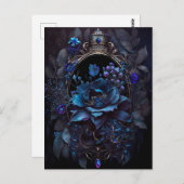 青と紫の花と宝石ゴシック様式ビクトリアン ポストカード (正面/裏面)