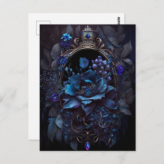 青と紫の花と宝石ゴシック様式ビクトリアン ポストカード (正面/裏面)