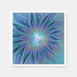 青と紫の花の夢の抽象的なフラクタルアート スタンダードカクテルナプキン