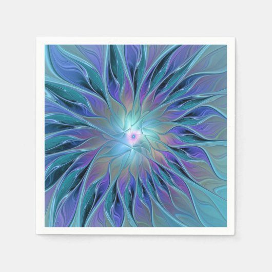 青と紫の花の夢の抽象的なフラクタルアート スタンダードカクテルナプキン (正面)
