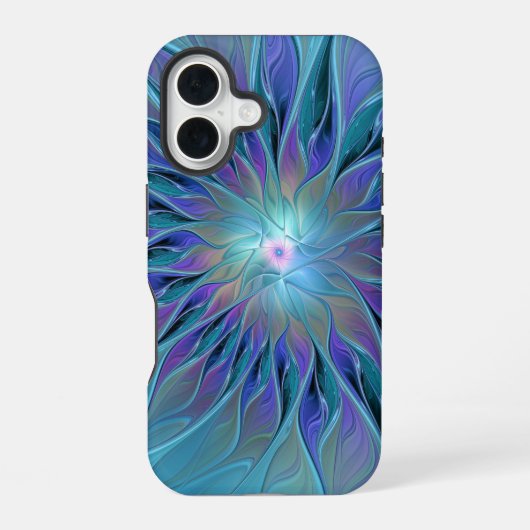 青と紫の花の夢の抽象的なフラクタルアート iPhone 16ケース (裏面)