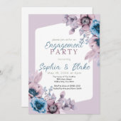 青と紫の花の紫のエンゲージメントパーティー 招待状 (正面/裏面)