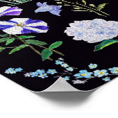 青と紫の花の背景(黒) ポスター (角)