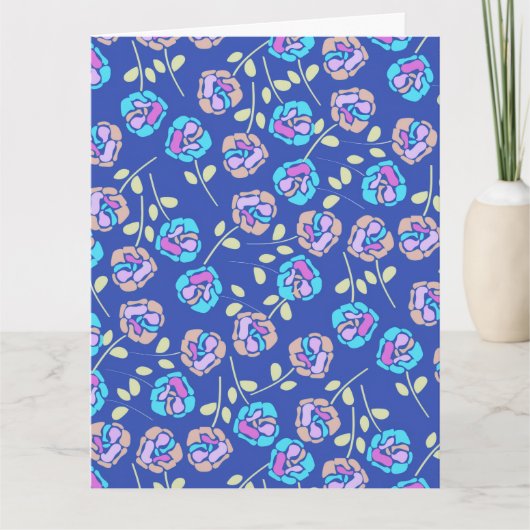 青と紫の花柄 カード (正面)
