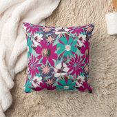 青と紫の花柄 クッション (ブランケット)