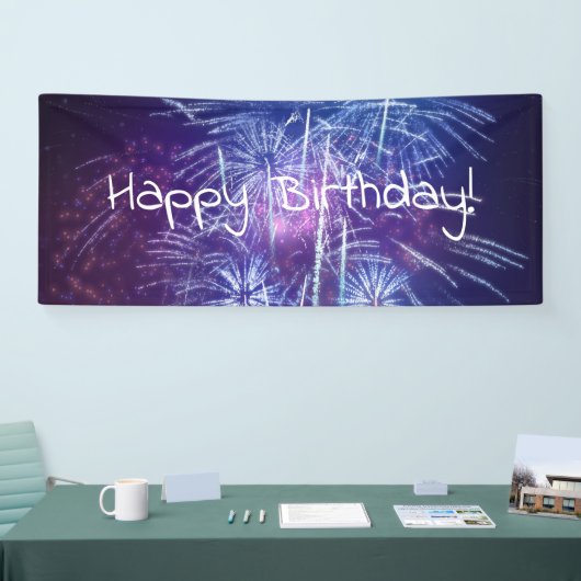 青と紫の花火誕生日 横断幕 (トレードショー)