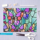 青と紫の蝶のステンドグラスのデコパージュ 薄葉紙 (クラフト)