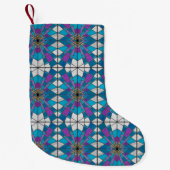 青と紫の角度パターンを持つステインガラス スモールクリスマスストッキング (正面)
