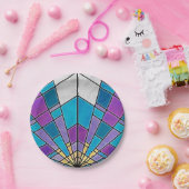 青と紫の角度パターンを持つステインガラス ペーパープレート (パーティー)