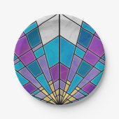 青と紫の角度パターンを持つステインガラス ペーパープレート (正面)