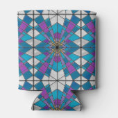 青と紫の角度パターンを持つステインガラス 缶クーラー (裏面)