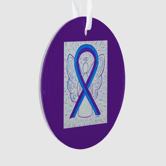 青と紫の認識度リボンのカスタムオーナメント オーナメント (正面)