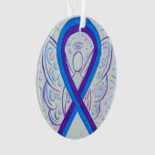 青と紫の認識度リボンのカスタムオーナメント オーナメント (正面)