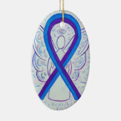 青と紫の認識度リボンエンジェルオーナメント セラミックオーナメント (右)