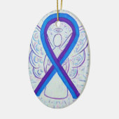 青と紫の認識度リボンエンジェルオーナメント セラミックオーナメント (左)